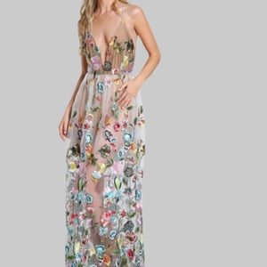 Embroidered flower mesh dress